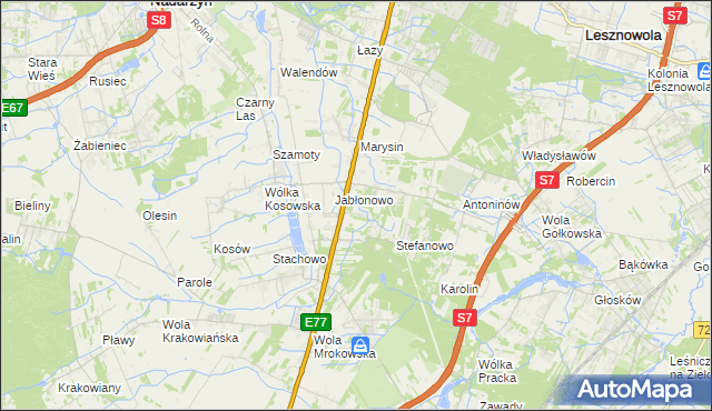 mapa Kolonia Warszawska gmina Lesznowola, Kolonia Warszawska gmina Lesznowola na mapie Targeo