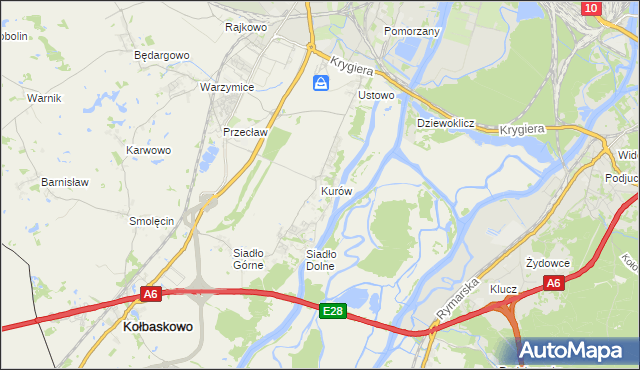 mapa Kurów gmina Kołbaskowo, Kurów gmina Kołbaskowo na mapie Targeo
