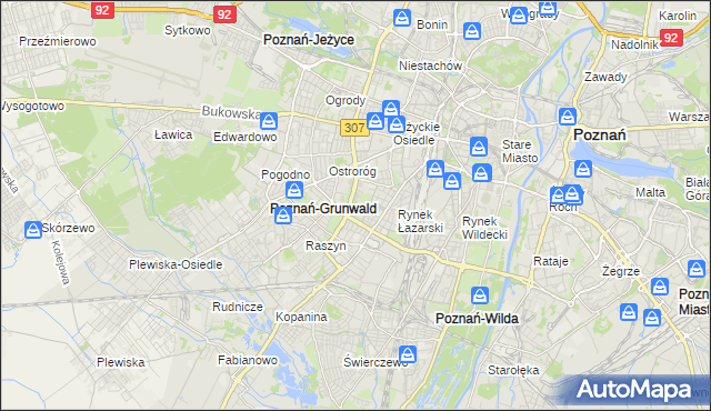 mapa Łazarz gmina Poznań, Łazarz gmina Poznań na mapie Targeo