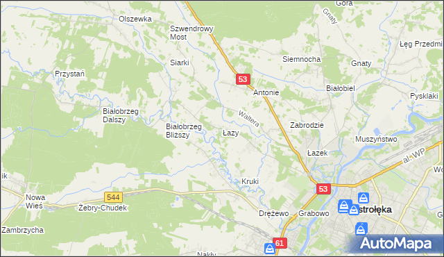 mapa Łazy gmina Olszewo-Borki, Łazy gmina Olszewo-Borki na mapie Targeo