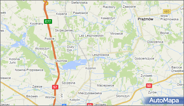 mapa Lesznowola gmina Grójec, Lesznowola gmina Grójec na mapie Targeo