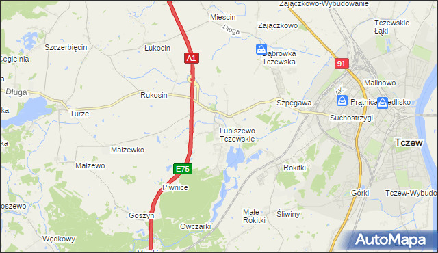 mapa Lubiszewo Tczewskie, Lubiszewo Tczewskie na mapie Targeo