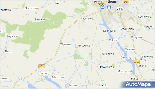 mapa Marszewo gmina Śrem, Marszewo gmina Śrem na mapie Targeo