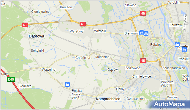 mapa Mechnice gmina Dąbrowa, Mechnice gmina Dąbrowa na mapie Targeo
