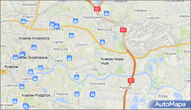 mapa Nowa Huta gmina Kraków, Nowa Huta gmina Kraków na mapie Targeo
