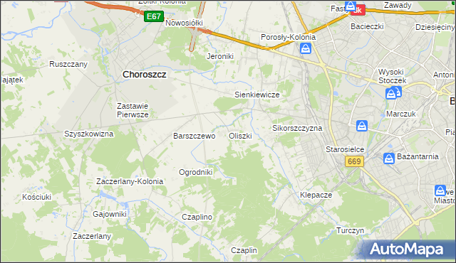 mapa Oliszki gmina Choroszcz, Oliszki gmina Choroszcz na mapie Targeo
