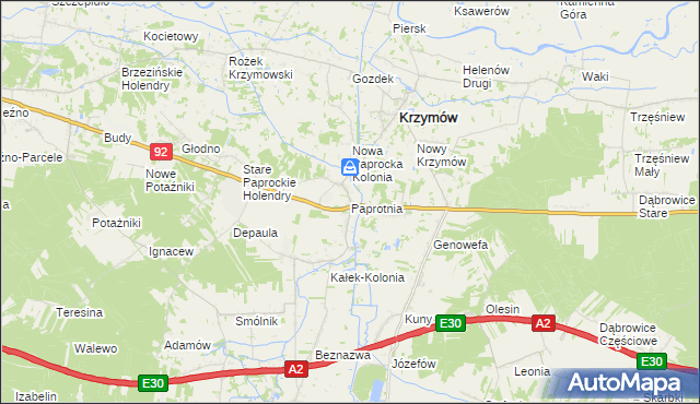 mapa Paprotnia gmina Krzymów, Paprotnia gmina Krzymów na mapie Targeo