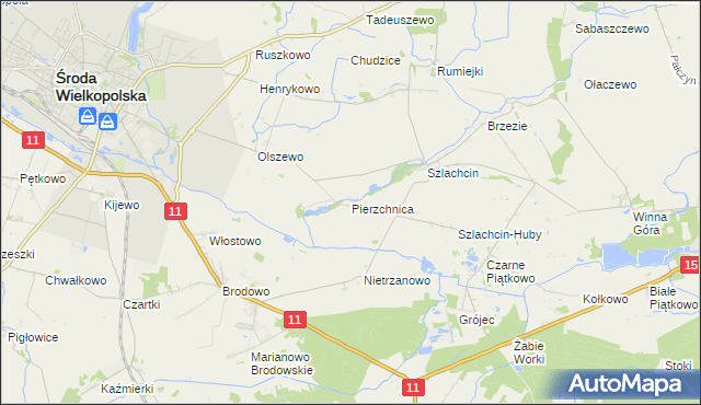 mapa Pierzchnica gmina Środa Wielkopolska, Pierzchnica gmina Środa Wielkopolska na mapie Targeo