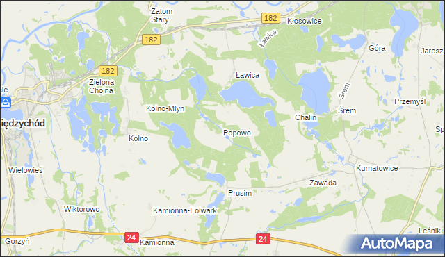 mapa Popowo gmina Międzychód, Popowo gmina Międzychód na mapie Targeo