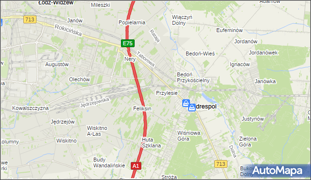 mapa Przylesie gmina Łódź, Przylesie gmina Łódź na mapie Targeo