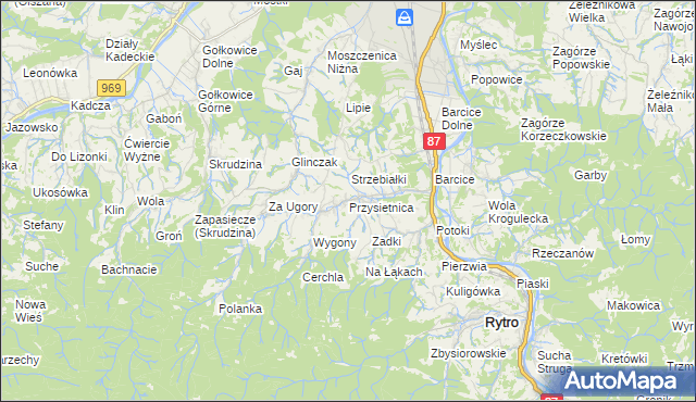 mapa Przysietnica gmina Stary Sącz, Przysietnica gmina Stary Sącz na mapie Targeo