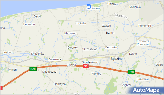 mapa Skrzeszewo gmina Będzino, Skrzeszewo gmina Będzino na mapie Targeo