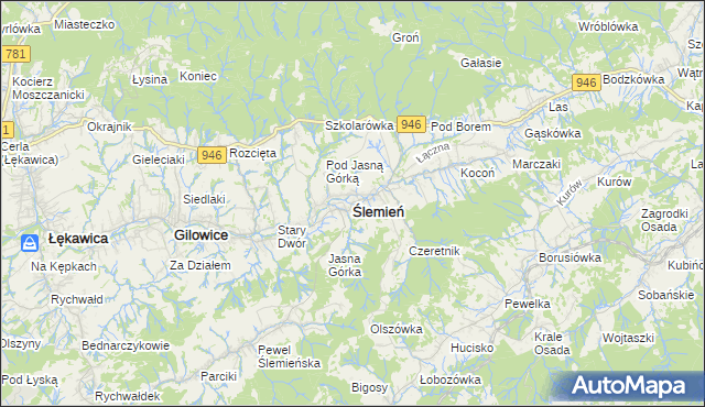 mapa Ślemień, Ślemień na mapie Targeo