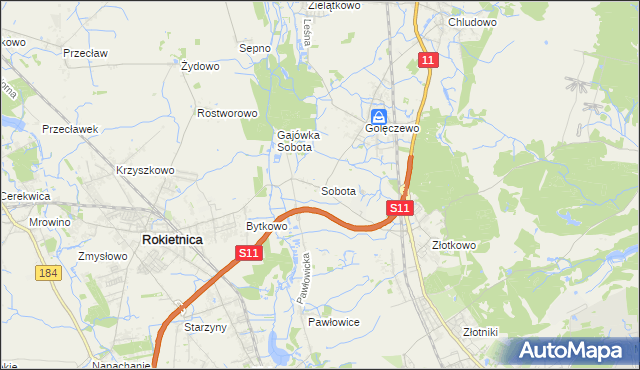 mapa Sobota gmina Rokietnica, Sobota gmina Rokietnica na mapie Targeo