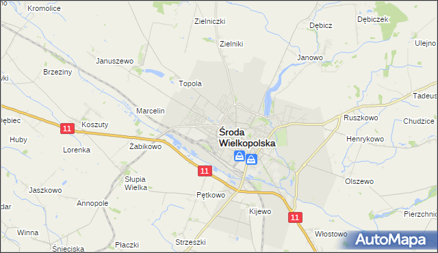 mapa Środa Wielkopolska, Środa Wielkopolska na mapie Targeo