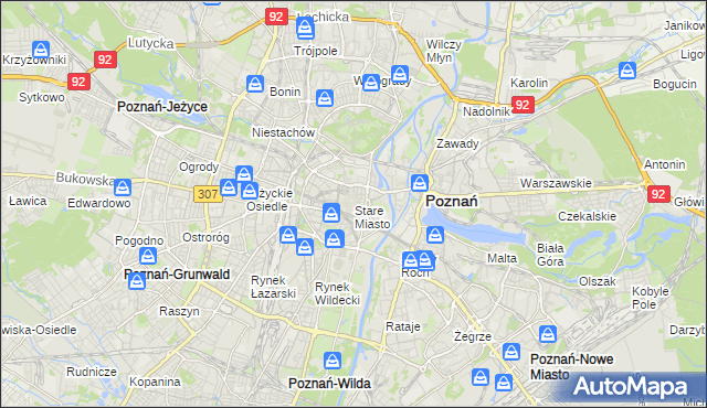 mapa Stare Miasto gmina Poznań, Stare Miasto gmina Poznań na mapie Targeo
