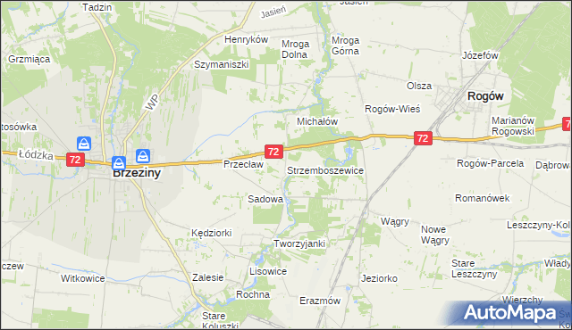 mapa Strzemboszewice, Strzemboszewice na mapie Targeo