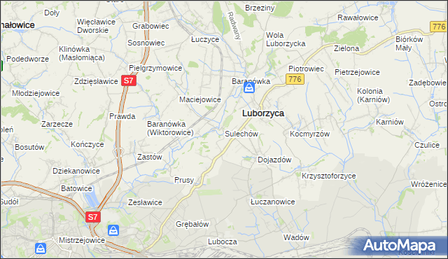 mapa Sulechów gmina Kocmyrzów-Luborzyca, Sulechów gmina Kocmyrzów-Luborzyca na mapie Targeo