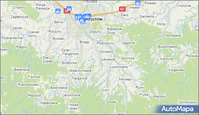 mapa Sułkowice gmina Andrychów, Sułkowice gmina Andrychów na mapie Targeo