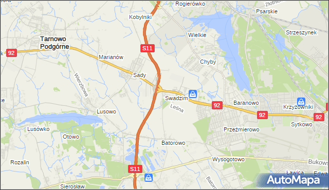mapa Swadzim gmina Tarnowo Podgórne, Swadzim gmina Tarnowo Podgórne na mapie Targeo