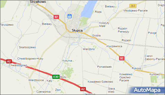 mapa Wierzbno gmina Słupca, Wierzbno gmina Słupca na mapie Targeo