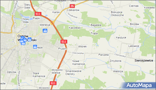 mapa Wtórek gmina Ostrów Wielkopolski, Wtórek gmina Ostrów Wielkopolski na mapie Targeo