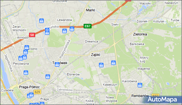 mapa Ząbki powiat wołomiński, Ząbki powiat wołomiński na mapie Targeo