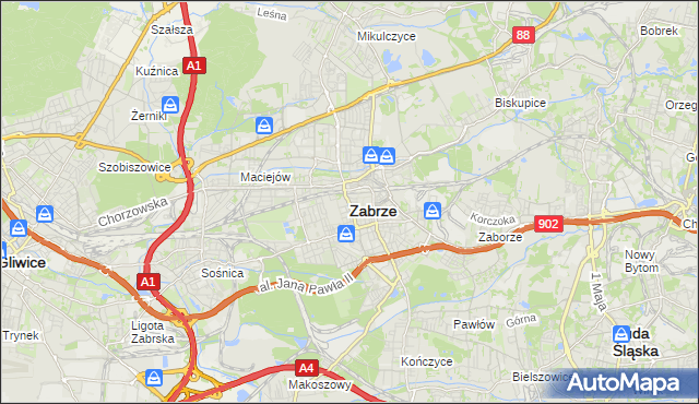 mapa Zabrza, Zabrze na mapie Targeo