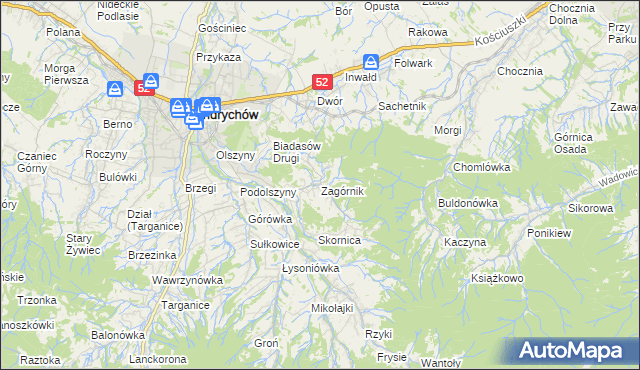 mapa Zagórnik gmina Andrychów, Zagórnik gmina Andrychów na mapie Targeo