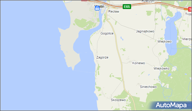 mapa Zagórze gmina Wolin, Zagórze gmina Wolin na mapie Targeo