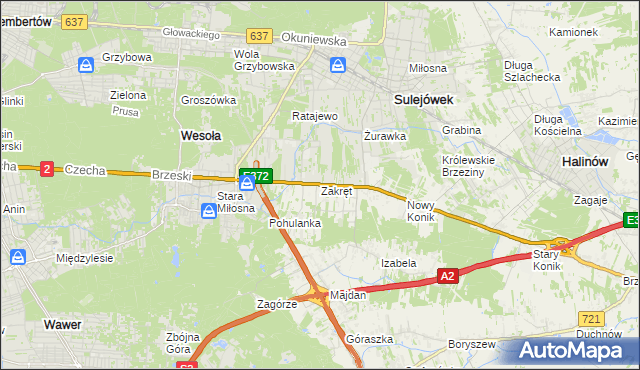 mapa Zakręt gmina Wiązowna, Zakręt gmina Wiązowna na mapie Targeo