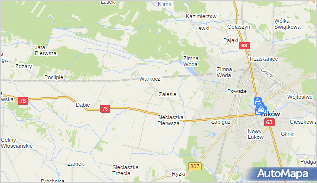 mapa Zalesie gmina Łuków, Zalesie gmina Łuków na mapie Targeo