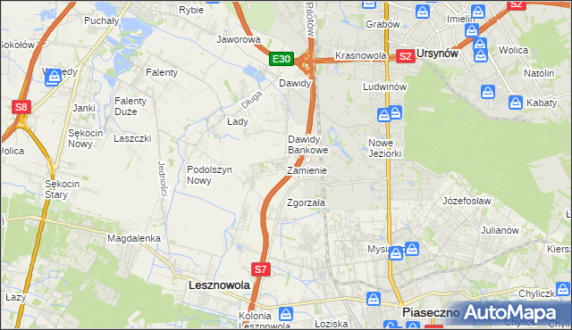 mapa Zamienie gmina Lesznowola, Zamienie gmina Lesznowola na mapie Targeo