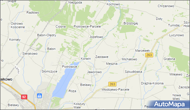 mapa Zastawie gmina Słupca, Zastawie gmina Słupca na mapie Targeo
