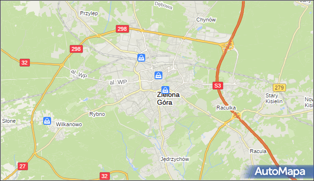 mapa Zielona Góra, Zielona Góra na mapie Targeo