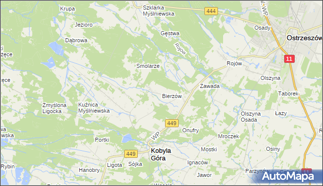 mapa Bierzów gmina Kobyla Góra, Bierzów gmina Kobyla Góra na mapie Targeo
