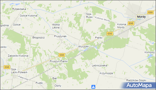 mapa Wyczółki gmina Mordy, Wyczółki gmina Mordy na mapie Targeo