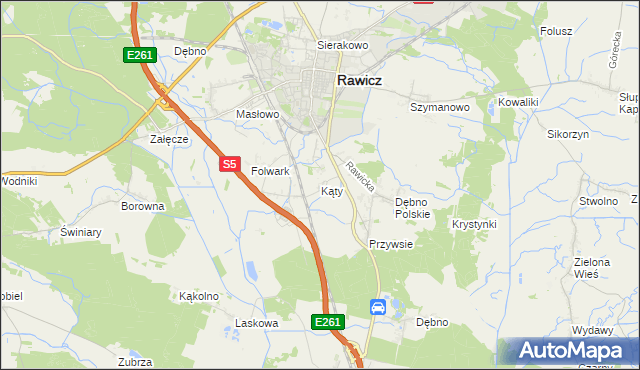 mapa Kąty gmina Rawicz, Kąty gmina Rawicz na mapie Targeo
