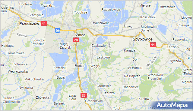 mapa Laskowa gmina Zator, Laskowa gmina Zator na mapie Targeo