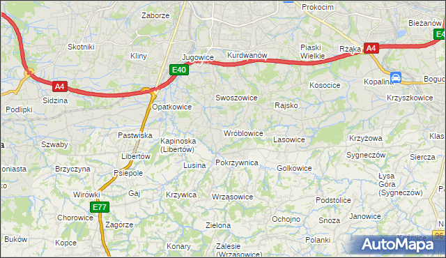 mapa Wróblowice gmina Kraków, Wróblowice gmina Kraków na mapie Targeo