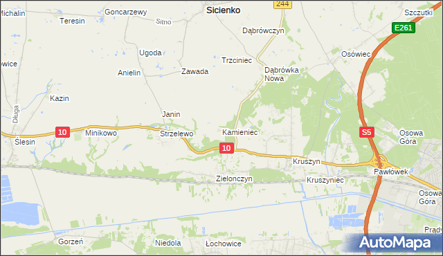 mapa Kamieniec gmina Sicienko, Kamieniec gmina Sicienko na mapie Targeo
