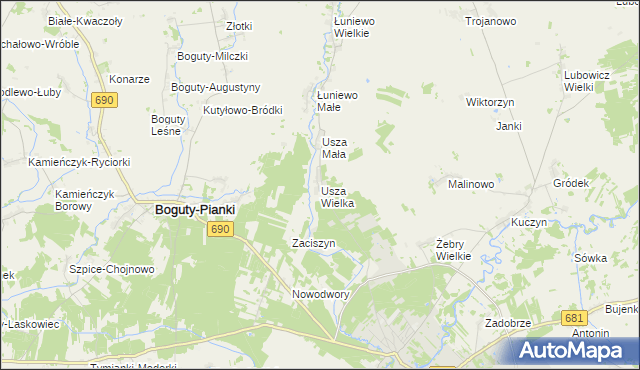 mapa Usza Wielka, Usza Wielka na mapie Targeo