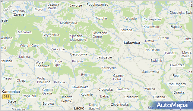 mapa Jastrzębie gmina Łukowica, Jastrzębie gmina Łukowica na mapie Targeo