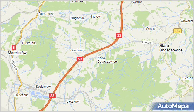 mapa Nowe Bogaczowice, Nowe Bogaczowice na mapie Targeo