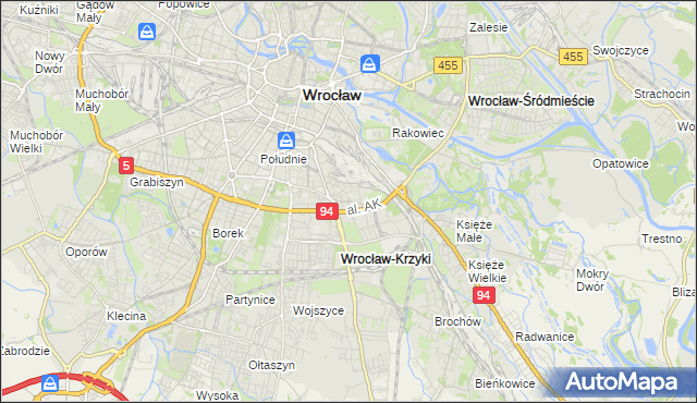 mapa Krzyki gmina Wrocław, Krzyki gmina Wrocław na mapie Targeo
