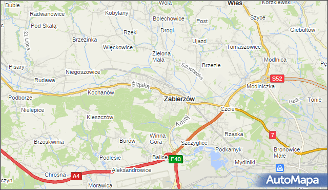 mapa Zabierzów powiat krakowski, Zabierzów powiat krakowski na mapie Targeo