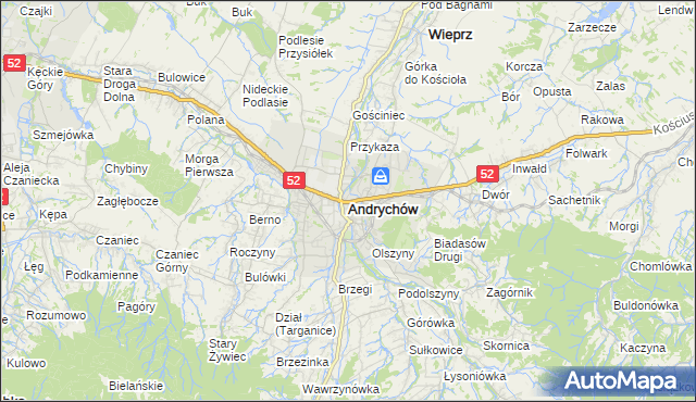 mapa Andrychów, Andrychów na mapie Targeo