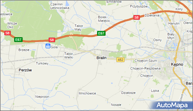 mapa Bralin powiat kępiński, Bralin powiat kępiński na mapie Targeo