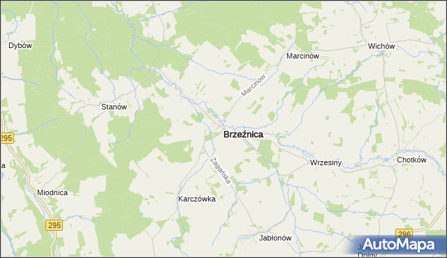 mapa Brzeźnica powiat żagański, Brzeźnica powiat żagański na mapie Targeo