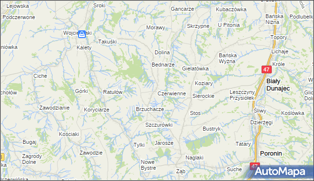 mapa Czerwienne, Czerwienne na mapie Targeo